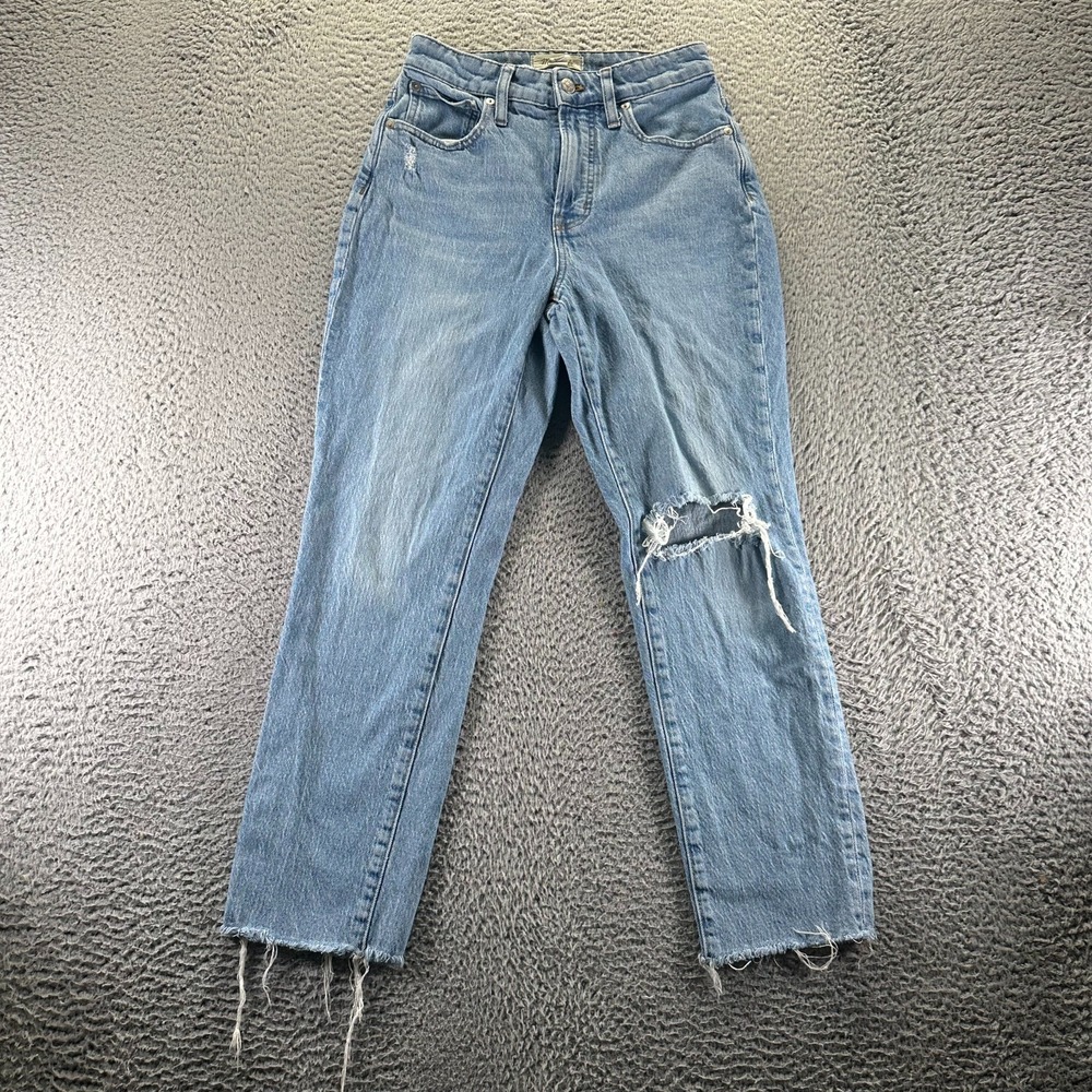 Madewell Perfect Vintage Jeans Womens 26x26 Blue Denim Straight Curvy Distressed